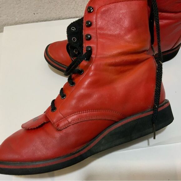 Laredo Women’s Red Western Roper Cowboy Boots Size 7 Soft Sole Lace Up - Picture 4 of 13